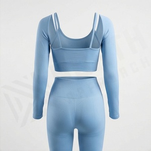 Women Solid <b>One</b> Piece Sportswear Gym Fitness Yoga Set High Stretchy Seamless Strappy Bra Scrunch Shorts Apparel - Product Image 2