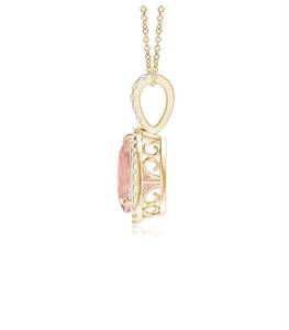 Pendentif classique pour femme plaqué or 18 carats, coupe poire, couleur rose, avec halo de diamants, bijoux de mariage - Product Image 2