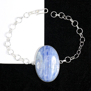 Wholesale Handmade 925 Sterling Silver Plated Natural Kyanite Gemstone Large Oval Statement Link <b>Bracelet</b> Opaque <b>Stone</b> Jewelry - Product Image 1