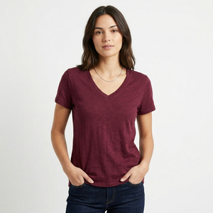 Camiseta de algodón prémium de alto gramaje para mujer, cuello en V, personalizada, estilo urbano, lisa, oversize, estética - Product Image 2