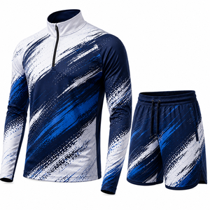 Men's Quarter-<b>Zip</b> Pullover Shorts Set Digital Printing 100% Polyester Knitted Breathable Quick Dry Casual Spring Wear - Product Image 3
