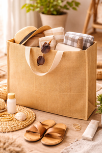 กระเป๋าผ้ากระสอบพิมพ์ลายดอกไม้แบบมินิมอล ดีไซน์รักษ์โลก ใช้ซ้ำได้ สำหรับใส่ของช้อปปิ้งหรือของชำ  รับสกรีนโลโก้ - Product Image 2