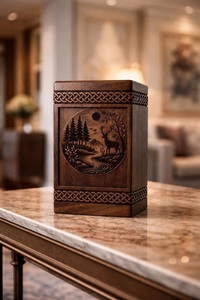 Urne funéraire artisanale en bois en forme de cerf avec scène forestière rustique, écologique, pour crémation - Product Image 5