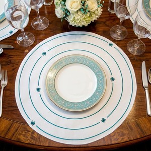 Teal <b>Butterfly</b> Embroidered Cotton Placemats, Modern Round <b>Table</b> Mat for Fine <b>Dining</b>, Luxury Wedding Decor & Housewarming Gift - Product Image 1