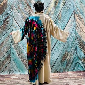 Traditionnel Tie Dye Motif Kimono Veste Bohème Festival Surdimensionné Veste Dentelle Garniture Femmes Kimono Longue Kimono Robe - Product Image 4