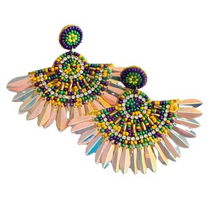 Mardi ต่างหูประดับลูกปัดสีทองสีม่วงสีเขียวสำหรับเทศกาลราชินีสำหรับเด็กผู้หญิงเครื่องประดับที่มีสไตล์สำหรับงานเฉลิมฉลองและขบวนพาเหรดของ Mardi Gras - Product Image 6