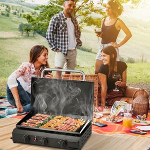 3-Burner Flat Top Gas Griddle Station-30,000 BTU Propane Ceramic Coated <b>Cast</b> Iron <b>Pan</b> - Product Image 4