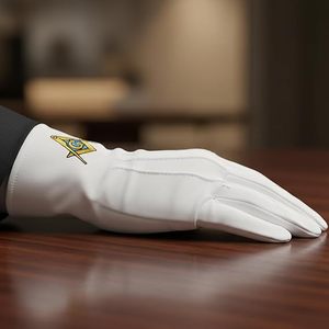 Masonic Gloves (<b>White</b>, One Size) 100% Cotton Embroidered Masonic Symbol Perfect for Your Ceremonial Needs - Product Image 6