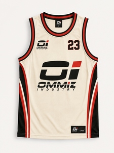 Ensemble d'uniformes de basketball pour hommes OMMIZ, personnalisé blanc rouge-noir, col rond, jersey de basketball en tricot côtelé, Pakistan - Product Image 1