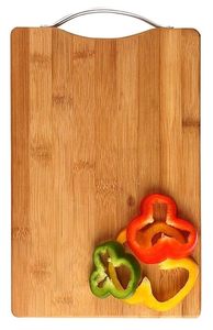 Tabla de cortar de bambú natural con mango de acero inoxidable, tabla de cocina para preparar alimentos - Product Image 2