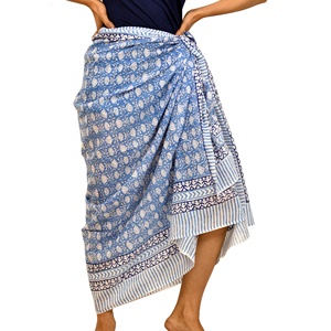 ผ้าโสร่งพิมพ์ลายคอตตอนสีฟ้าอ่อนทำมือสำหรับฤดูหนาวผ้าคลุมชายหาดสำหรับผู้หญิงสไตล์ดั้งเดิม - Product Image 5