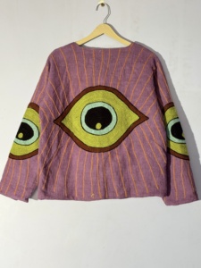 Chaqueta Suzani Bordada con Ojo Turco Morado TNT – Abrigo Boho Hecho a Mano para Festivales – Diseño Abierto - Product Image 4