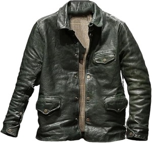 Veste de travail vintage en cuir véritable pour homme, noire, avec fermeture boutonnée recouverte, doublure unie, élégante, écologique et respirante - Product Image 1