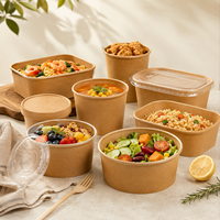 Vente en gros de bols à salade jetables en papier kraft, nouveau design, contenants à emporter avec couvercle