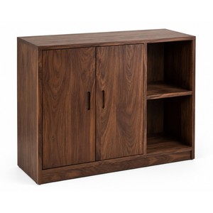 Armoire de rangement rectangulaire en bois de noyer, 2 portes, style moderne du milieu du siècle, étagère ouverte |   Meubles de bureau écologiques faits à la main en gros - Product Image 1