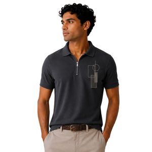 Polo de Hombre Gris Oscuro con Cierre, Diseño de Logotipo Personalizado, Manga Corta, Mezcla de Algodón Premium, Polo de Golf Casual de Lujo, OEM, Moda - Product Image 1