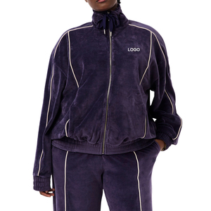 IRON MARK INDUSTRIES Girls' Navy Solid Heavyweight Velvet Hooded Track <b>Jacket</b> <b>Short</b> <b>Sleeve</b> Drawstring Front Logo Print Sporty - Product Image 4