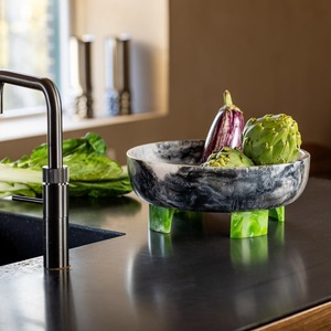 Resin <b>Green</b> <b>Black</b> Marble Effect Heat Resistant Uncoated Serving Bowl Dinnerware for Party & Wedding Table Decor Fruit Salad Bowl - Product Image 1