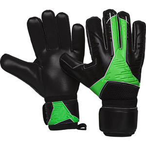 Guantes de Portero de Fútbol Negros y Verdes de Cuero, Completos, Antideslizantes, Transpirables, con Correa de Muñeca Ajustable, Unisex - Product Image 1