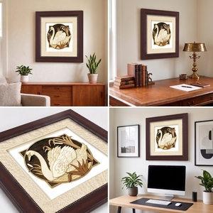 Framed Wooden Carved Swan <b>Wall</b> Art Traditional Decor for Living Room - Product Image 5