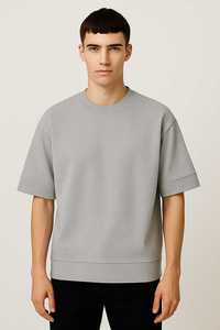 T-shirt d'été uni de couleur unie, de haute qualité, en coton lourd 100% 180 GSM, col rond, coupe ample, épaules tombantes. - Product Image 5