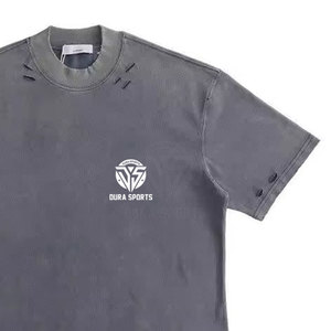 Créez votre propre logo imprimé sur des t-shirts pour hommes effet usé, 100% coton, coupe ample, style décontracté, dernier design de t-shirt usé pour hommes - Product Image 2