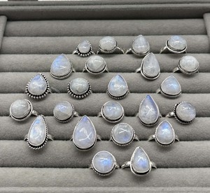 Natural Rainbow Moonstone <b>Ring</b> 925 Sterling Silver Plated Handmade Mixed Assorted Design <b>Ring</b> Bulk Lot - Product Image 1