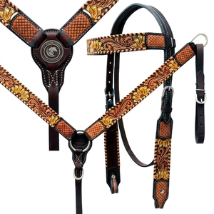 Collier de poitrine pour cheval de style western fait main avec des cristaux de strass durables et des couleurs de cuir variées - Product Image 2