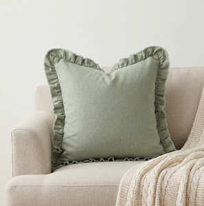 Housse de coussin en coton vert olive contemporain, décorative à volants, pour oreiller décoratif, décoration moderne et organique, 50 × 50 cm - Product Image 2