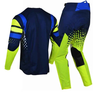 Wholesale Men Black <b>Neon</b> <b>Yellow</b> Blue Motocross Gear Set MX Jersey Pants Dirt Bike Racing Mesh Perforated OEM - Product Image 2