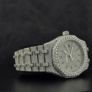 Reloj de Pulsera de Cuarzo de Acero Inoxidable con Moissanita Iced Out, Esfera Redonda para Correa de 20mm, Cristal, Lujo y Moda - Product Image 4
