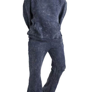 Survêtement 2 pièces pour homme, délavé à l'acide, imprimé 3D, anti-plis, 100% coton, coupe ample, à capuche, avec cordon de serrage, personnalisable - Product Image 6