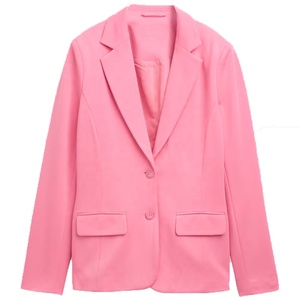 Blazer Rosa para Mujer, Cuello con Muescas, Cierre de Botón, Manga Larga, Color Sólido, Largo Regular, Tejido de Poliéster - Product Image 1