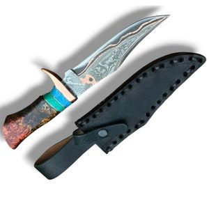 Couteaux de chasse personnalisés haut de gamme avec lame en damas à motifs et manche décoratif en turquoise pour les activités de plein air - Product Image 4