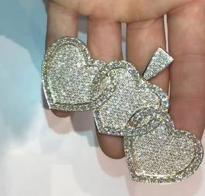 Pendentif Cœur Personnalisé Sertie de Diamants, Collier Triple Cœur, Pendentif en Moissanite, Argent Sterling 925 Micro Pavé - Product Image 1