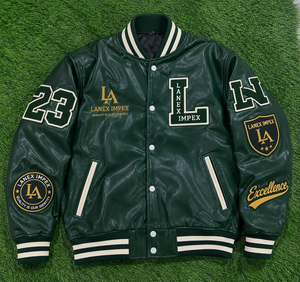 Custom Green Varsity Letterman Jacket Men PU Leather Baseball College Jacket Embroidered Chenille Patch Bomber Jacket OEM Bulk - Product Image 6