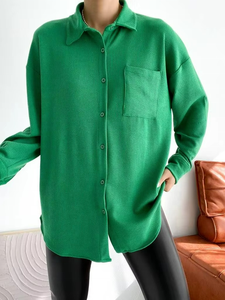 Vestido Camisero Verde Oversize de Alta Calidad para Mujer, Ropa Casual de Manga Larga Tejida para Verano - Product Image 2