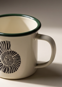 Premium Iron <b>Enamel</b> Camp <b>Mug</b> Custom Fossil Seashell Graphic Design Shatterproof Metal Coffee Cup with Green Rim for Hiking - Product Image 2