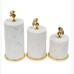 Ensembles de récipients de rangement ronds en marbre pour comptoir de cuisine, avec couvercle doré à motif floral, qualité alimentaire, vente en gros, personnalisables - Product Image 1