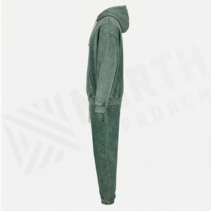 Custom Zip Up <b>Distress</b> Patch Acid Wash Hoodie Sweatpants Set Flared Tracksuit Men Gym Fitness Streetwear Athletic Gear - Product Image 3