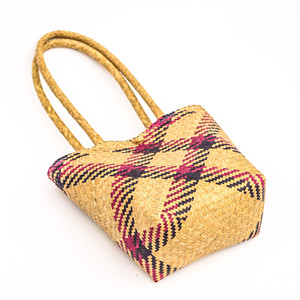 Cylindrical Woven Straw <b>Bag</b> with Drawstring Closure – Vintage & <b>Boho</b> Style - Product Image 6