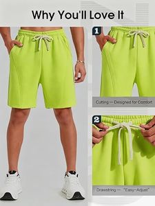 Shorts Bermuda Homme Vert Citron avec Cordon de Serrage et Poches Latérales – Tenue Décontractée et Sportive en Tissu Tricoté Respirant, Taille Mi-Haute - Product Image 4