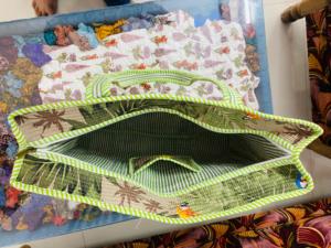 Green Handmade Quilted Cotton <b>Boho</b> Style Drawstring Closure Large Tote <b>Bag</b> Women Tropical Parrot Printed Shopping <b>Bag</b> for Retail - Product Image 4