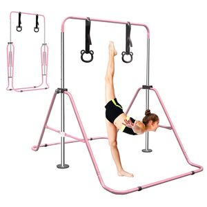 Rosa regolabile altezza ginnastica allenamento attrezzature Multi-funzionale orizzontale barra ginnica con anelli orso per i bambini - Product Image 2