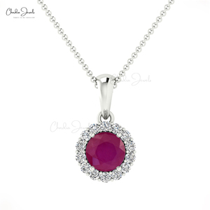 Offre Spéciale 2026 – Pendentif Halo en Rubis Naturel de Birmanie 4mm avec Accent Diamant en Or Fin 14k de Chordia Jewels - Product Image 1