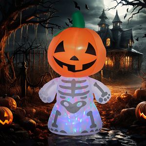 6ft decorazioni all'aperto di Halloween sorridente scheletro fantasma con testa di zucca rotante luce a LED decorazioni gonfiabili cortile - Product Image 2