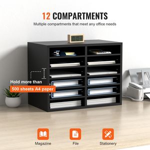 Organizzatore per Documenti in Legno a 12 Scomparti con Ripiani Rimovibili, Classificatore e Scomparti per Posta per Ufficio, Casa o Aula - Product Image 4