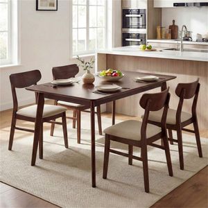 Mesa de comedor de nogal de 47 pulgadas con tablero enchapado liso y patas de madera de caucho para 4-6 personas, mesa de cocina - Product Image 6