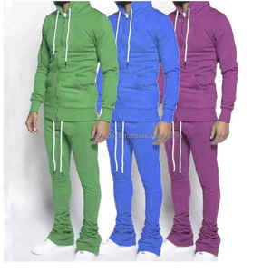 Alta calidad personalizado hombres dos piezas correr entrenamiento invierno Flare pantalones cremallera sudaderas con capucha conjuntos apilados chándales conjuntos - Product Image 1