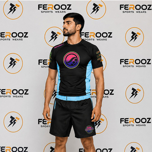 Camiseta Deportiva de Manga Corta para Hombre, Personalizada, Negra y Azul Rey, con Estampado por Sublimación, de Secado Rápido, para Entrenamiento Profesional y Sparring - Product Image 5